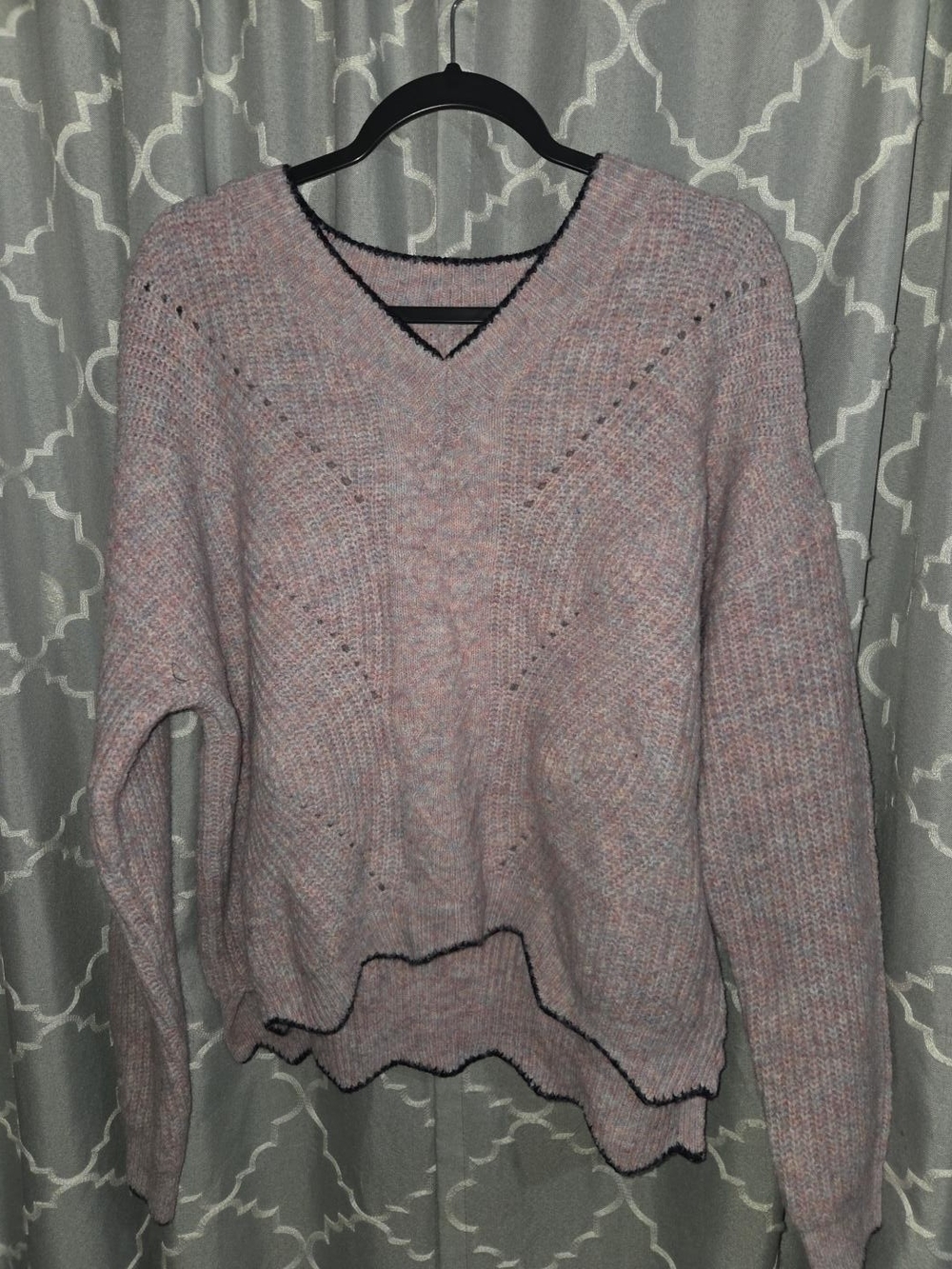 Lucky Brand Oversized V-Neck Sweater Pink & Gray XL